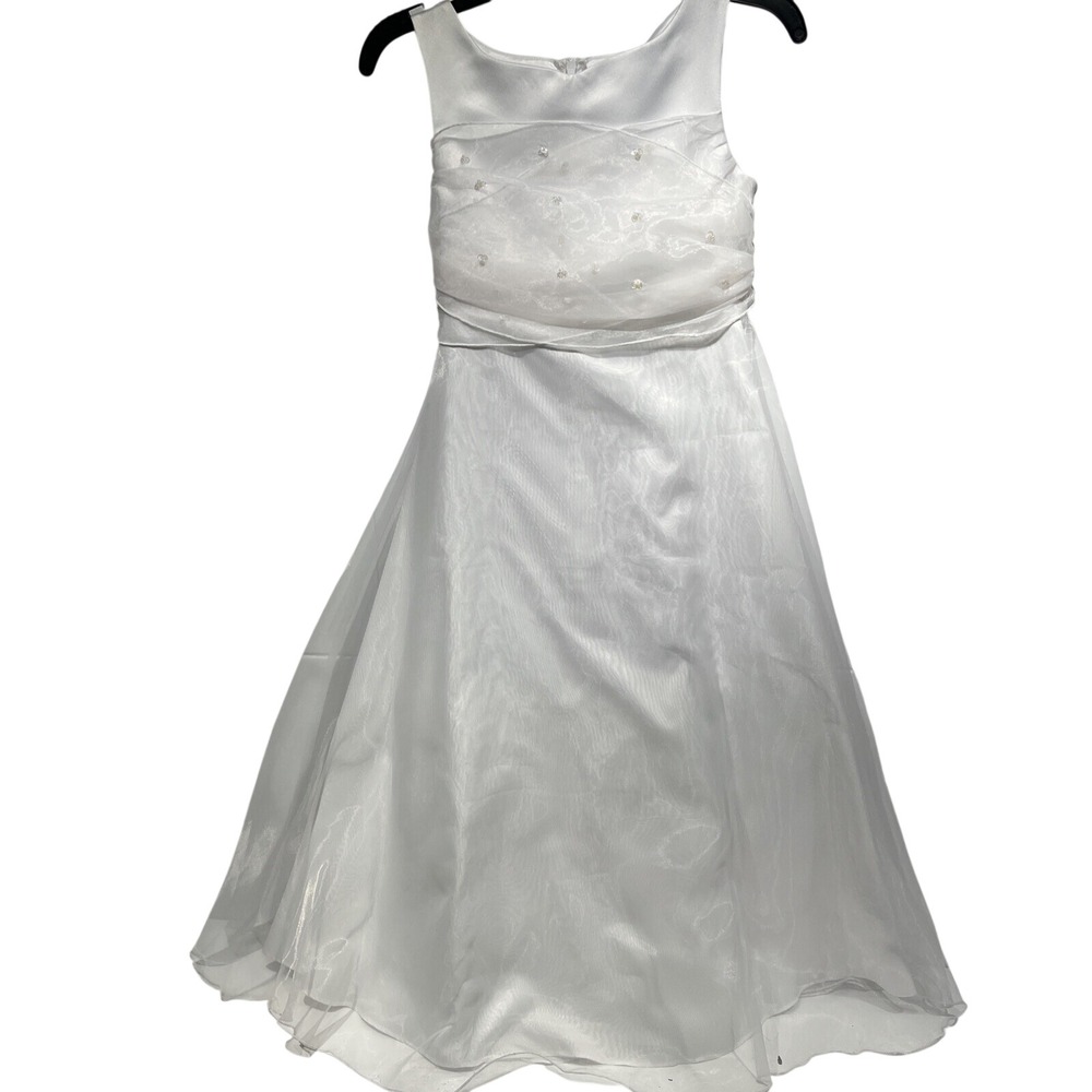 Bonnie‎ Jean Girls White Organza Flower Girl Communion Dress Size 7 R42454-C